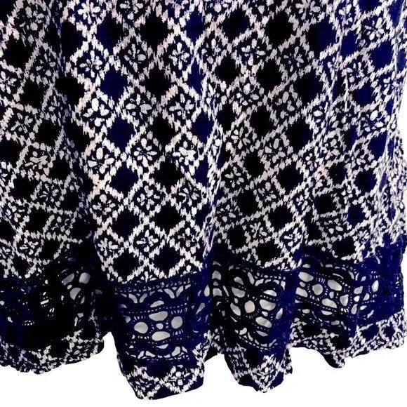 Ann Taylor Loft Navy 100% Cotton Argyle‎ Crochet Accent Tank Top  SZ L EUC - Picture 3 of 12